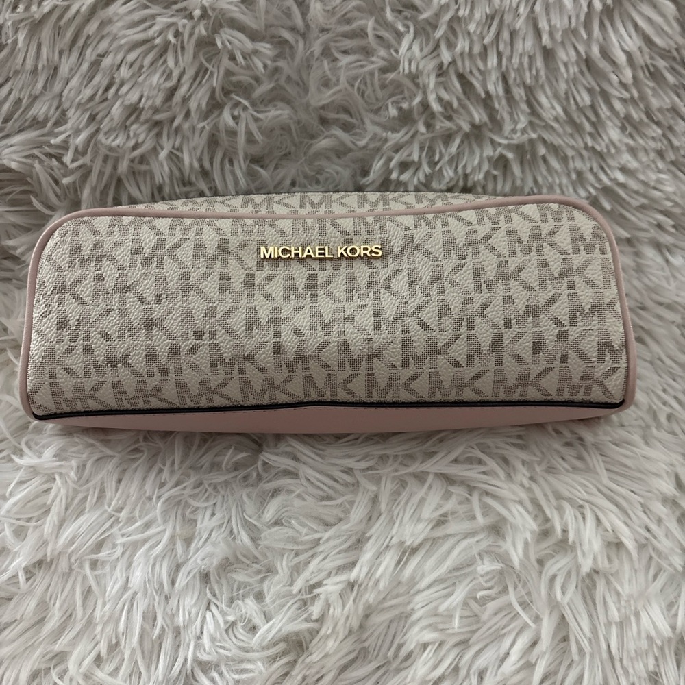 Michael Kors Monogram Beige and Pink Cosmetic Case